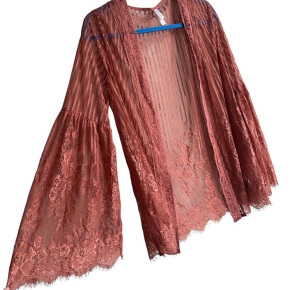 Xhilaration Tops - Xhilaration Burnt Rose Sheer Lace Kimono Cardigan Medium